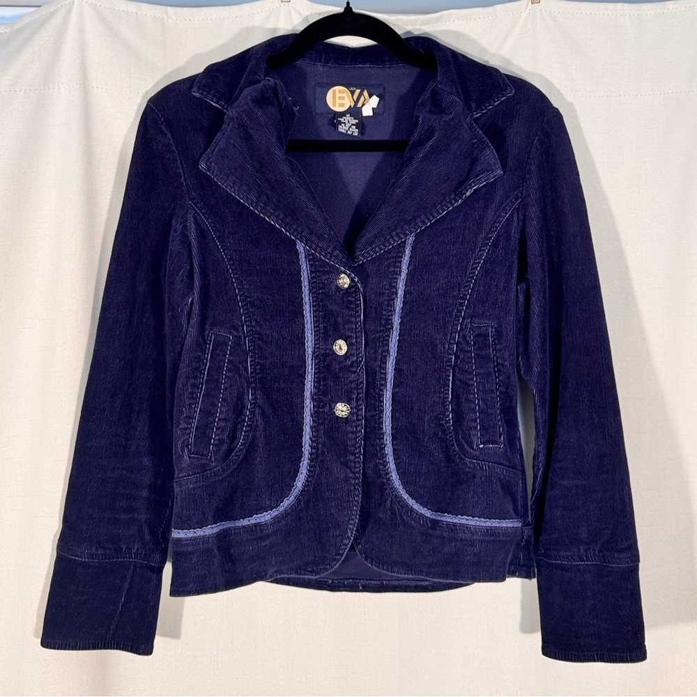 Y2K EVA Structured Corduroy Navy Blue Jacket